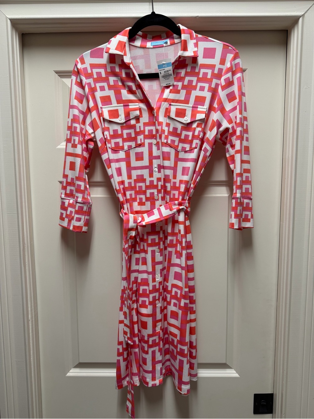 J. McLaughlin Pink & White Midi Shirt Dress; size SMALL. NWT.